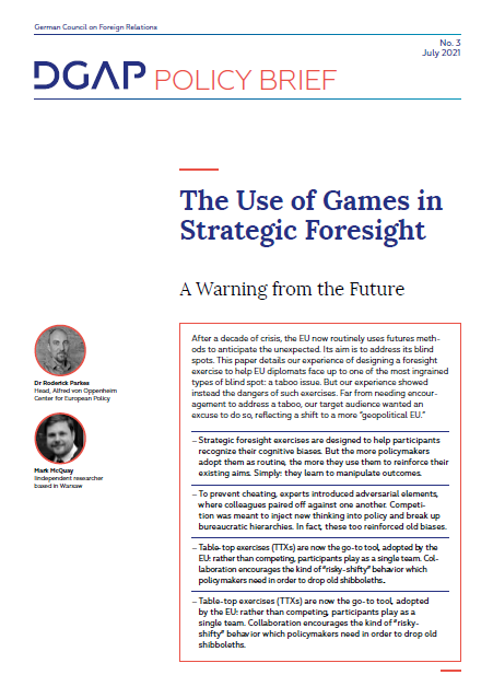 Cover DGAP Policy Brief 2021-03 - The Use of Games in Strategic Foresight