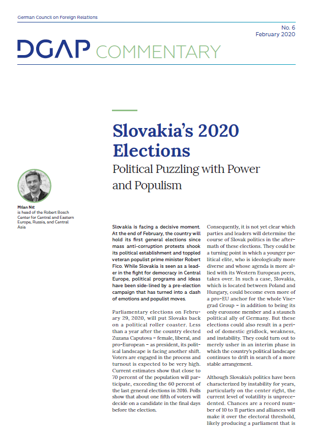 Cover of Nic commentary on 2020 Slovakian elections