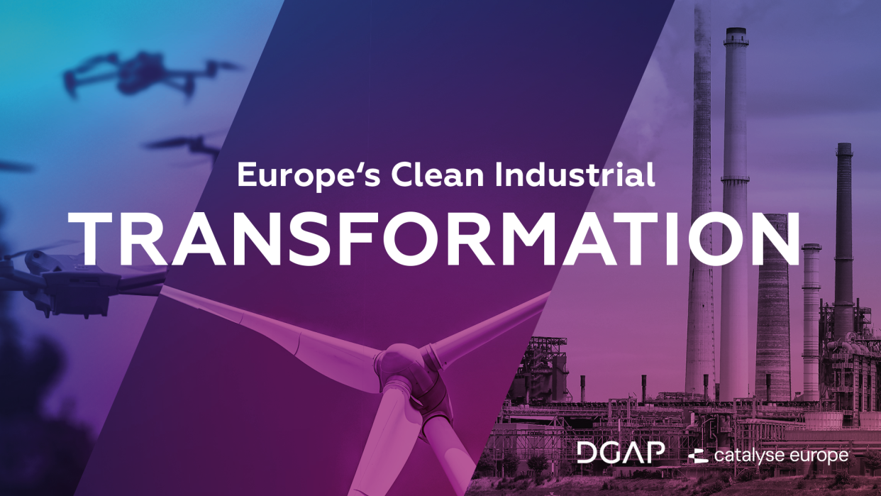 Project visual of drones, windmills and factory chimneys put together in DGAP corporate colors