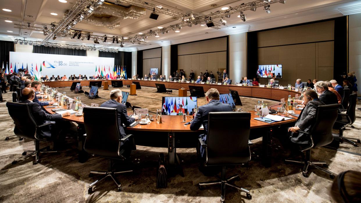 Europe's contribution to global security will not only be determined by the EU's defense ministers, shown here, but by civilian crisis management