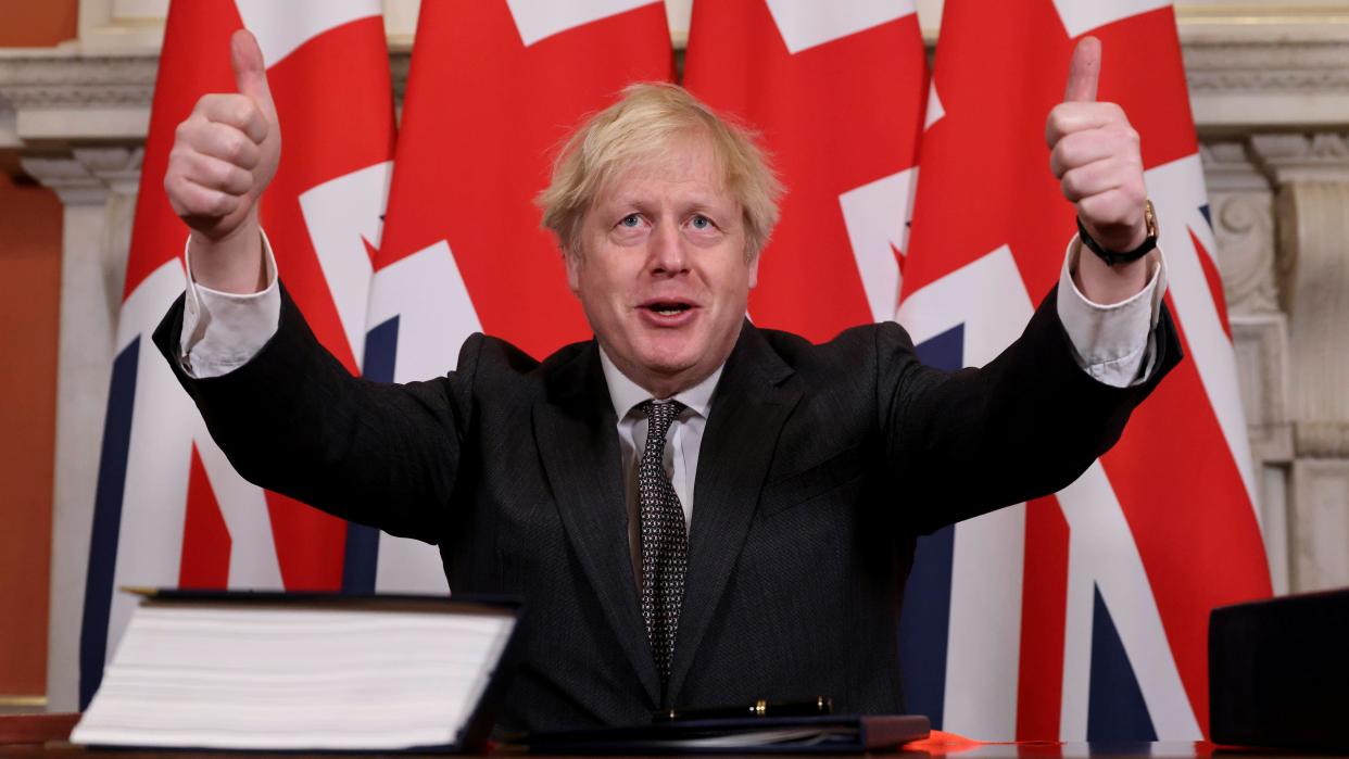 Photo of Boris Johnson after signing the post-Brexit trade deal on December 30, 2020