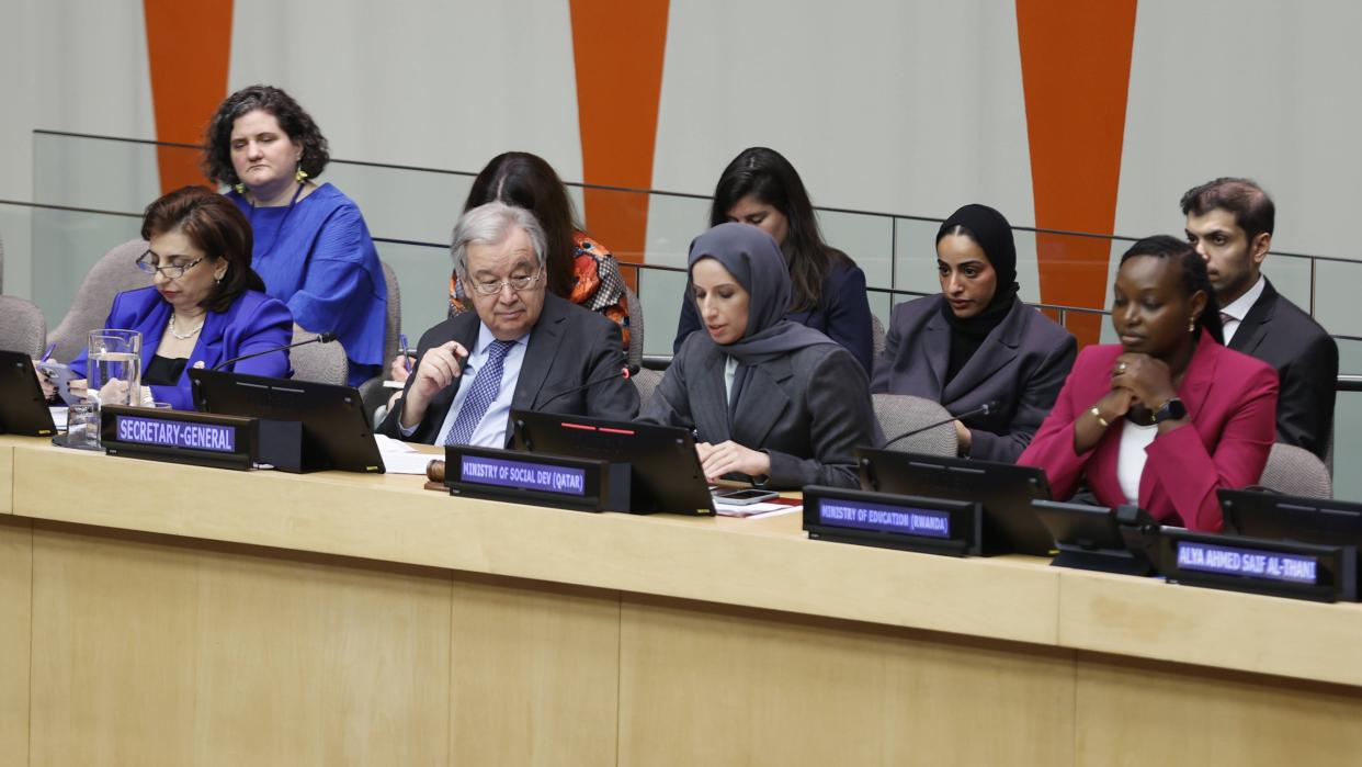 March 8, 2025, Ny, USA: Buthaina Bint Ali Al Jabr Al Nuaimi, Antonio Guterres