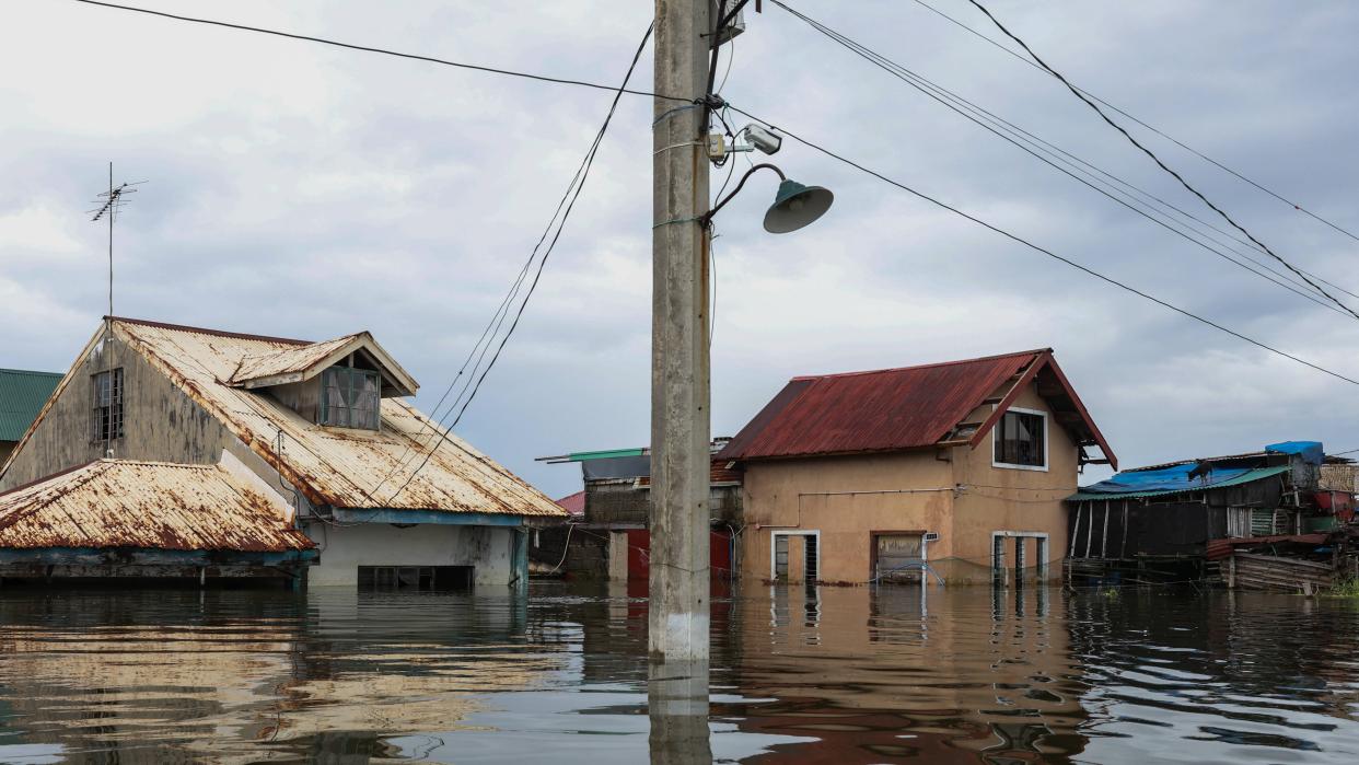 Houses are submerged in water in a village due to corruption in flood-control projects, which has been further worsened by frequent typhoons, in Calumpit, Bulacan Province, the Philippines on September, 26, 2025.