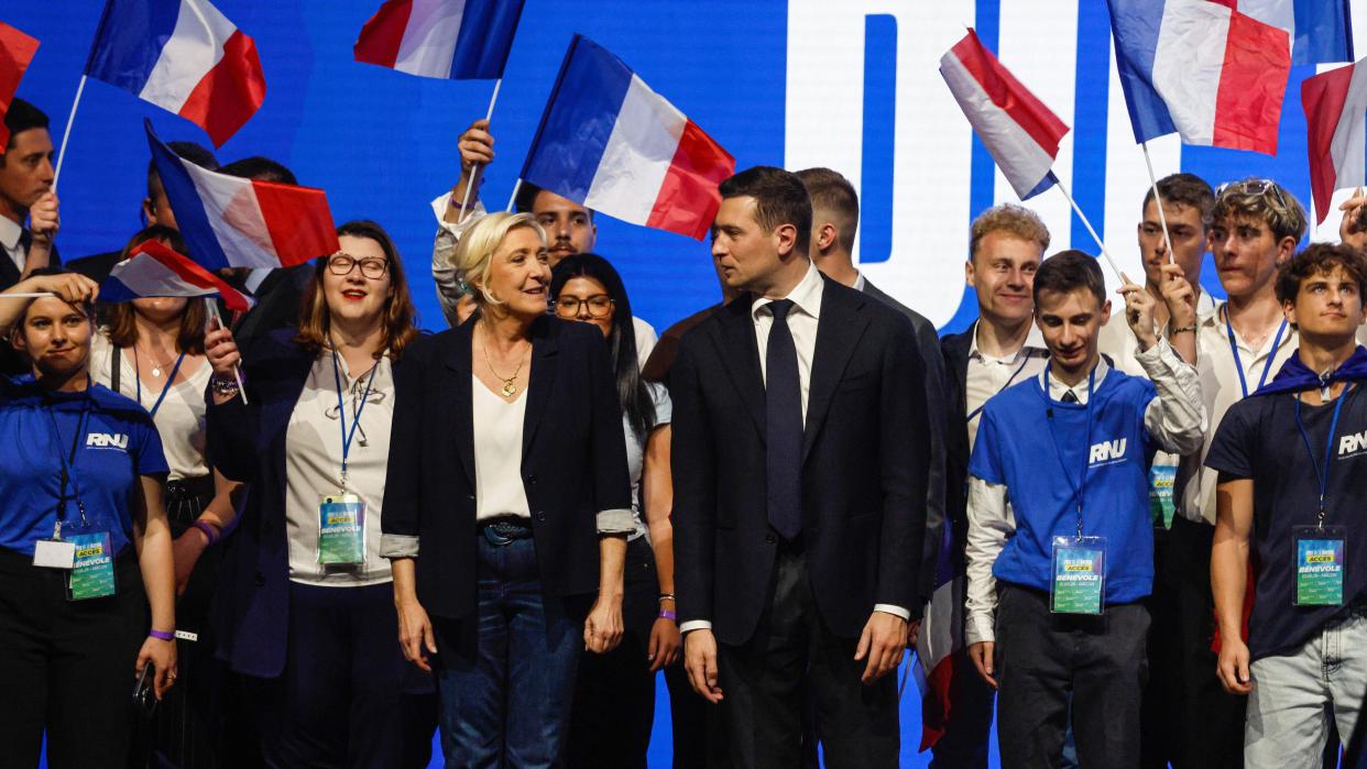 Marine Le Pen and Jordan Bardella held a political meeting for the Rassemblement National RN on May 1st in Mâcon
