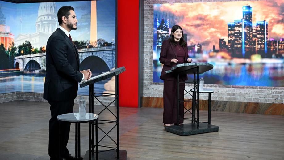 Bild: Vorwahl-Sieger Abdul El-Sayed (links) im TV-Duell gegen Haley Stevens