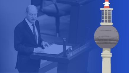 German Chancellor Olaf Scholz speaks as he delivers a government declaration on the budget situation to the lower house of parliament Bundestag in Berlin, Germany, November 28, 2023.