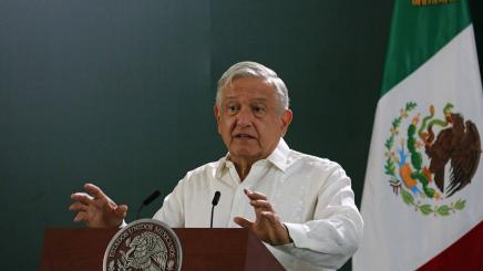 The president of Mexico Andres Manuel Lopez Obrador during a morning press conference, in Villa Hermosa City, Tabasco state, Mexico, 12 July 2021.