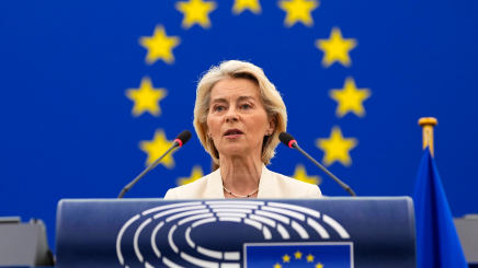 European Commission President Ursula von der Leyen delivers the State of the European Union address at the European Parliament in Strasbourg