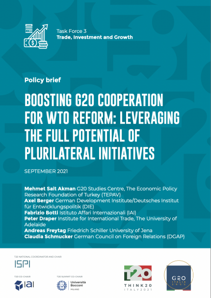 Boosting G20 Cooperation for WTO Reform: Leveraging the Full Potential of Plurilateral Initiatives Cover