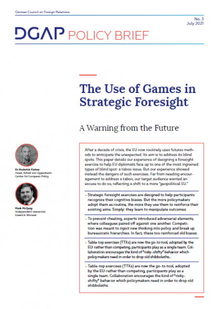 Cover DGAP Policy Brief 2021-03 - The Use of Games in Strategic Foresight