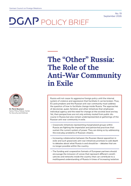 Cover of PDF version of DGAP Policy Brief No. 19, September 2026