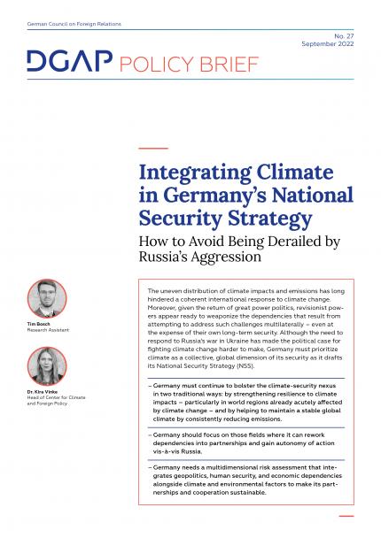 Cover: DGAP Policy Brief 2022-27 EN Climate in the NSS