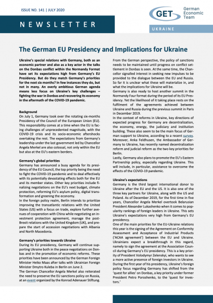 The German EU Presidency and Implications for Ukraine Cover